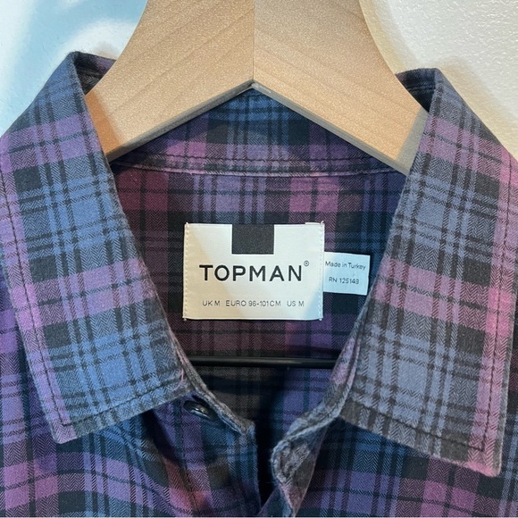 Men’s | Topman Black, Blue, Purple Plaid Button Down | Medium - Picture 3 of 7